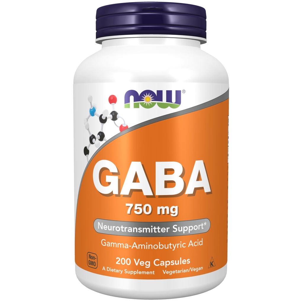 NOW Foods Supplements, GABA (gama-aminomaslena kislina) 750mg, Nevrotransmiterji Podpora*, 200 Veg kapsule