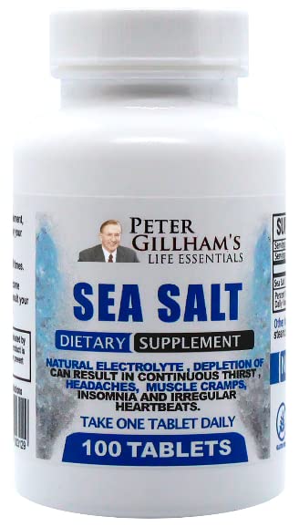 Peter's Choice Sea Salt Natrijev klorid 450mg, 100 Tablet, Elektrolitska podpora in ravnotežje, Athletic Post Workout Rehidracija & Rehidracija. Hot Weather Aid. Prepreči dehidracijo & Cramps. Izdelano v ZDA