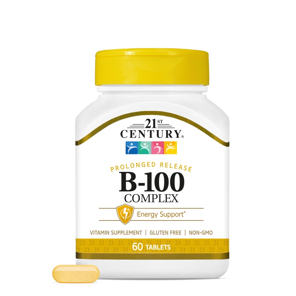 21st Century B-100 Complex tablete s podaljšanim sproščanjem, 60 število (Pack of 1), visoko jakost Vitamin B kompleks za živčevje, energijska podpora, Vključuje vitamin B1, B2, B6, Biotin in kalcij