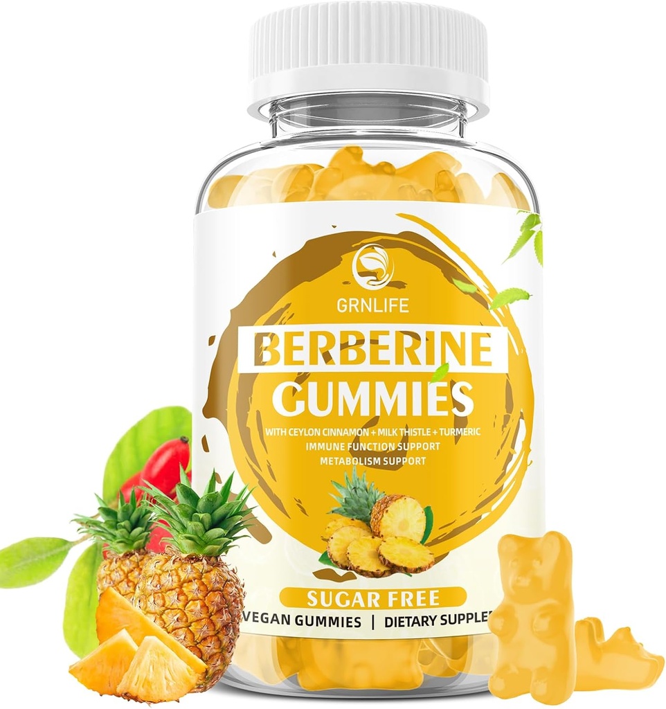Berberine Gumies s Ceylon Cinamon 1500mg visoke jakosti Berberine HCL dodatek za imuno in metabolizem podporo, brez sladkorja, Ananas Flavor - 60 število