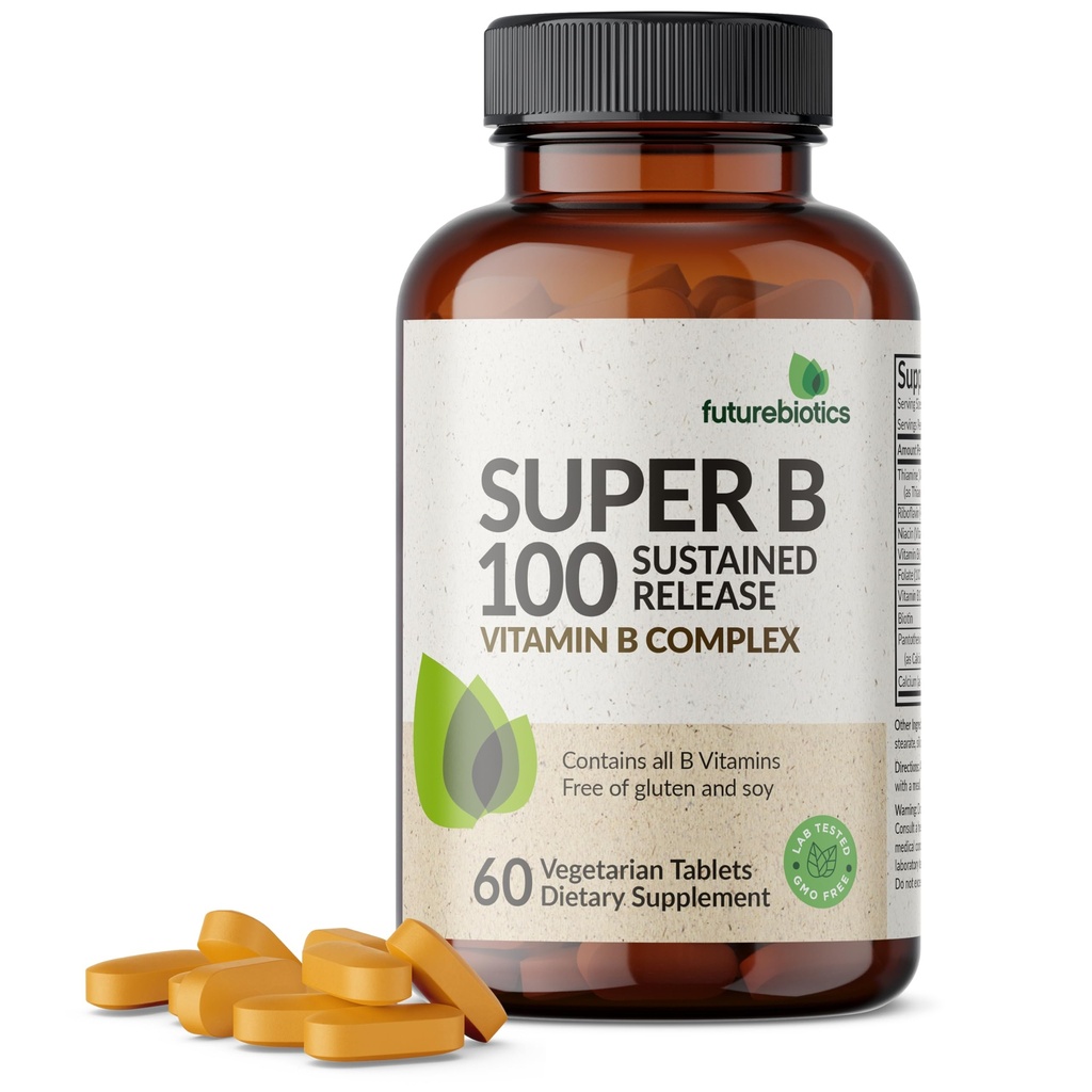 Futurebiotics Super B 100 trajen release Vitamin B Complex Non-GMO, 60 vegetarijanske tablete