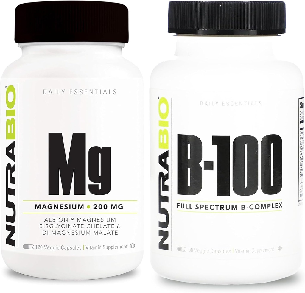NutraBio B-100 B Vitaminski kompleks in Reacted Magnezij dopolnilni paket – Vitamin dopolnilni paket lahko pomagajo pri imunskem sistemu, zdravje kosti, zdrave lase, kožo in nohte