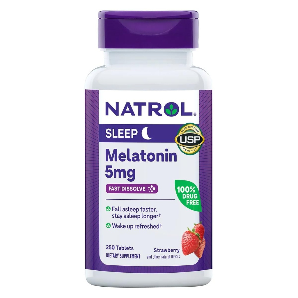 Natrol Melatonin 5 Mg, 250 hitre raztapljajoče tablete jagodni okus