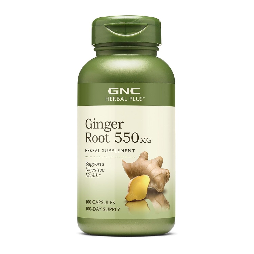 GNC Zeliščni Plus Ginger Root 550mg dodatek, Podpira Prebavno zdravje, 100 Serving