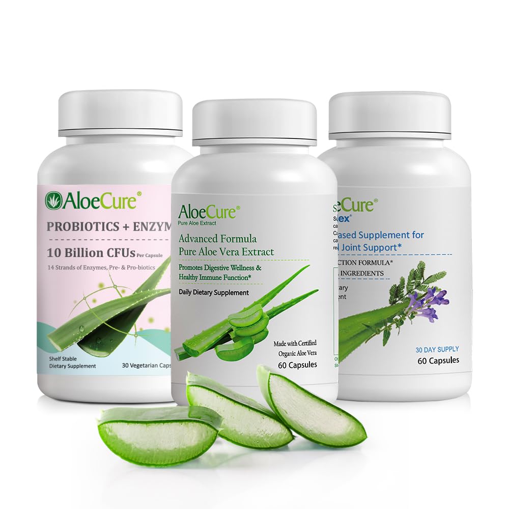 AloeCure Organska Aloe Vera Kapsule Pack - 3 kosov - VeraFlex, Aloe Vera Kapsule, probiotiki + encimi