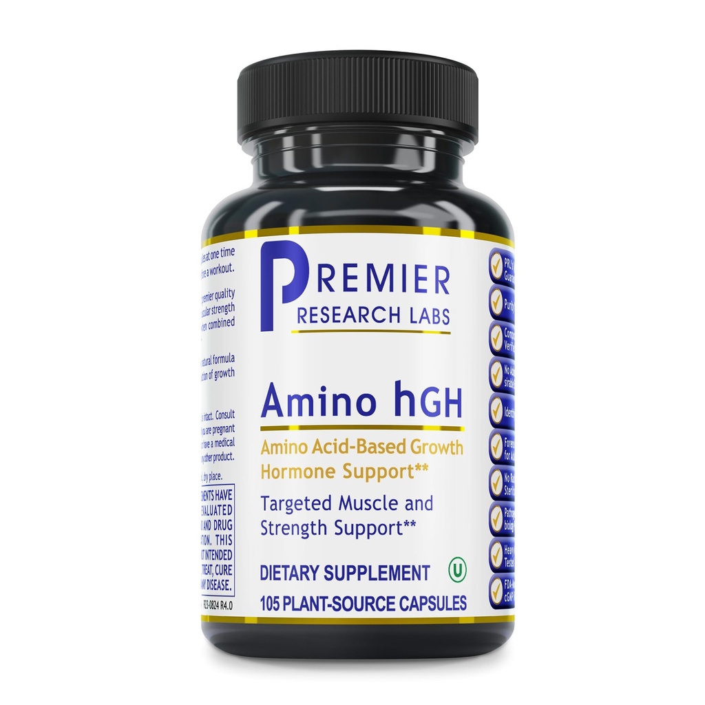 Premier Research Labs Amino HGH - HGH dopolnila za moške, HGH dopolnila za ženske, aminokisline, L-arginin, L-lizin, HGH pospeševalec, podpora človeški rastni hormon in rast mišic - 105 Kapsule
