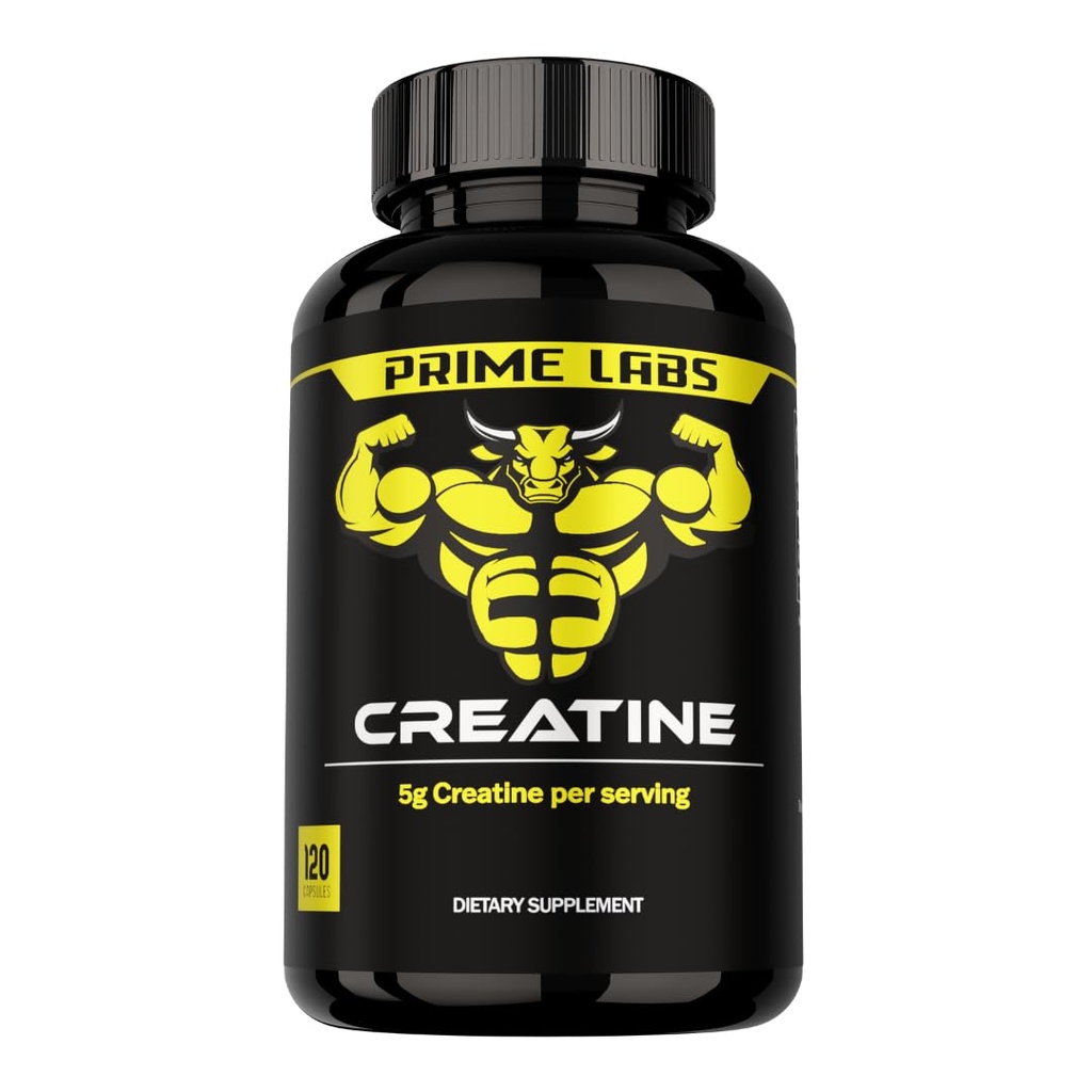Prime Labs Kreatin Monohidrat Kapsule - 5g (5000mg) - Rast mišic, regeneracija, funkcija možganov - za moške in ženske - 120 Število