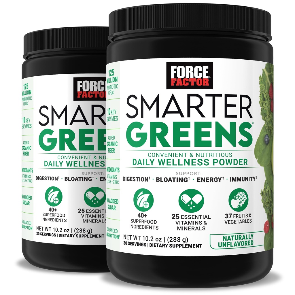 Sila Factor Smarter Greens Daily Wellness Powder 2-Pack za podporo energije, Immuniteta in prebava, Superfood Greens Powder z vitamini, Minerali in probiotiki, Unflavored, 60 Serving