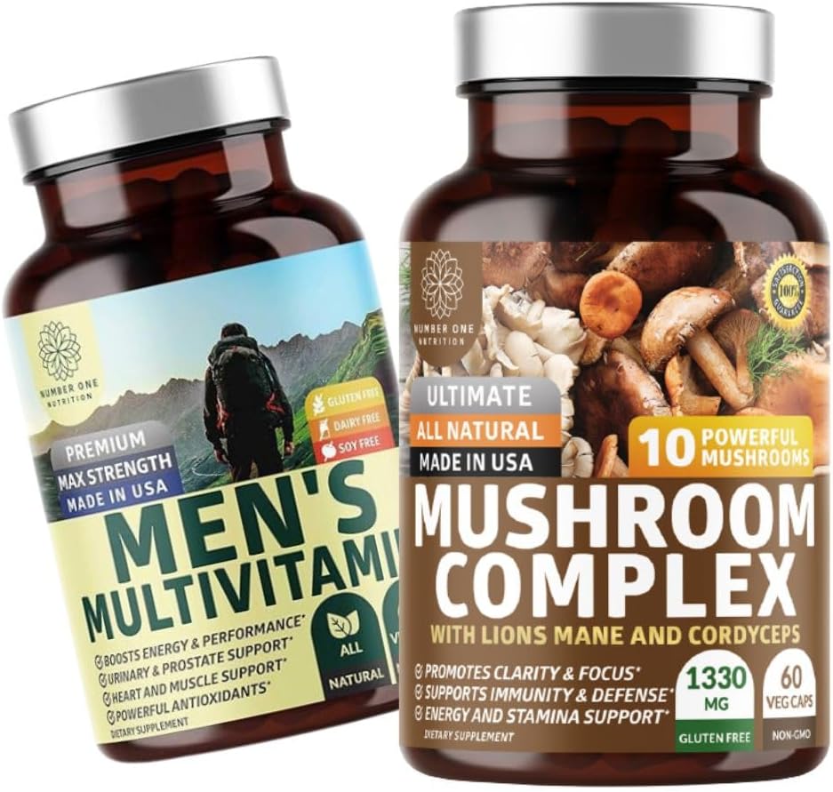 Številka One Nutrition N1N Premium goba kompleks [10X Močne gobe] in moški dnevno multivitamin [35 Močne sestavine], 2 paket