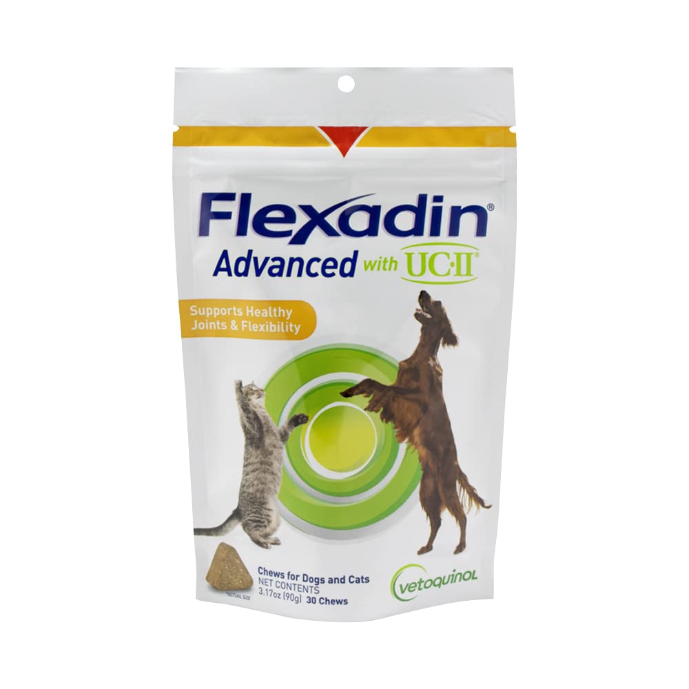 Vetokvinol Flexadin Napredni Dog Hip in skupni dodatek z nedenaturiranim kolagenom, en žveči na dan Hip in skupno podporo Chew za pse in mačke, klinično dokazano Vet-Odobrena formula, 30 Chews
