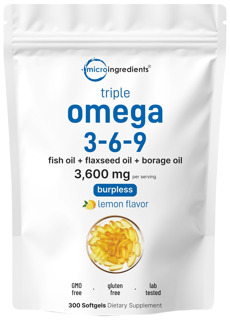 Ultra Omega 3-6-9 3600mg na strežbo, 300 Burpless softgels 