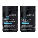 Sports Research® Cognitive Health Supporort Pack - Triple Strength Omega 3 Fish Oil - Burpless Fish Oil Supplement w/EPA & DHA Fatty Acids & Magtein Magnesium L-Threonate Supplement Memory Focus Sleep