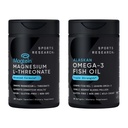 Sports Research® Cognitive Health Support Pack - Triple Strength Omega 3 Fish Oil EPA & DHA Fatty Acids from Wild Alaskan Pollock & Magtein Magnesium L-Threonate Supports Memory, Focus, Sleep & Mood