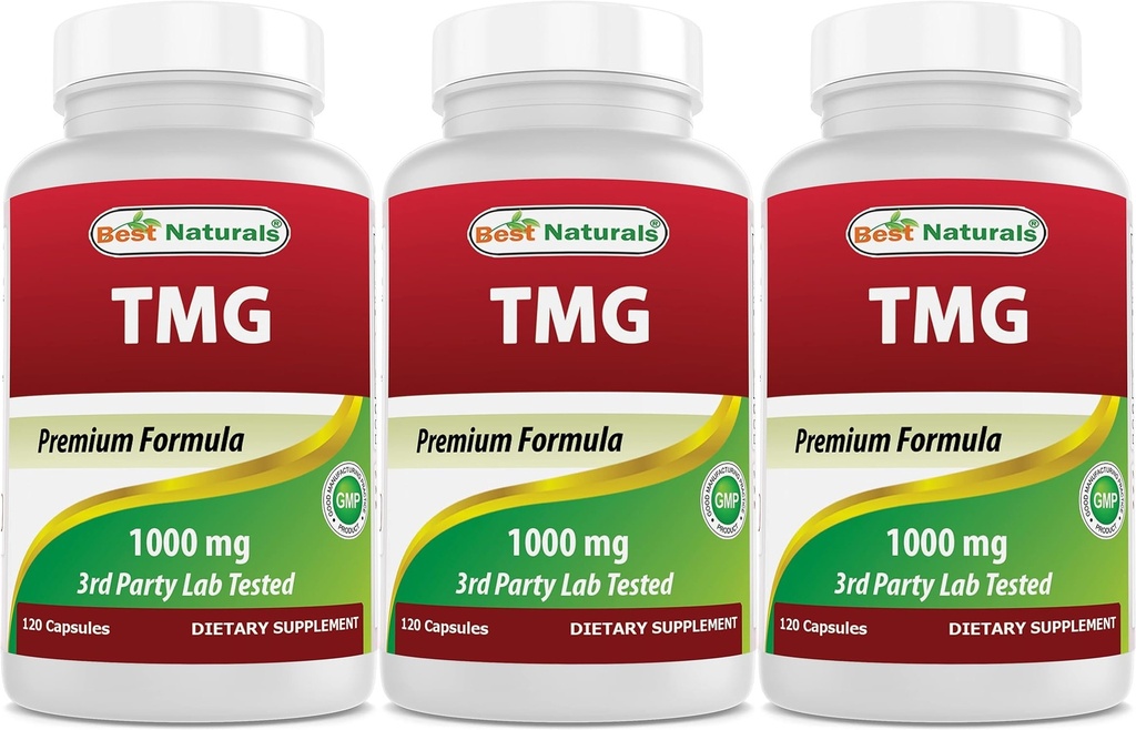 Najboljši naravni TMG Trimetilglicin (kot betain brezvodni) 1000 mg Serviranje - 120 kapsul - zdrave Homocistein ravni in metilacija podpora (120 število (Pack od 3))