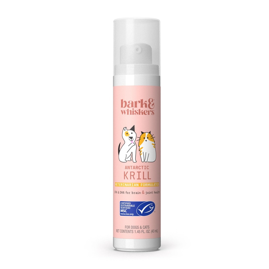Bark & Whiskers Tekoča črpalka Kril - Omega-3 Maščobne kisline za mačke in pse - Podpira skupno udobje, funkcije kože in možganov - antioksidant podpora - 1,45 Fl Oz (186 Črpalke)