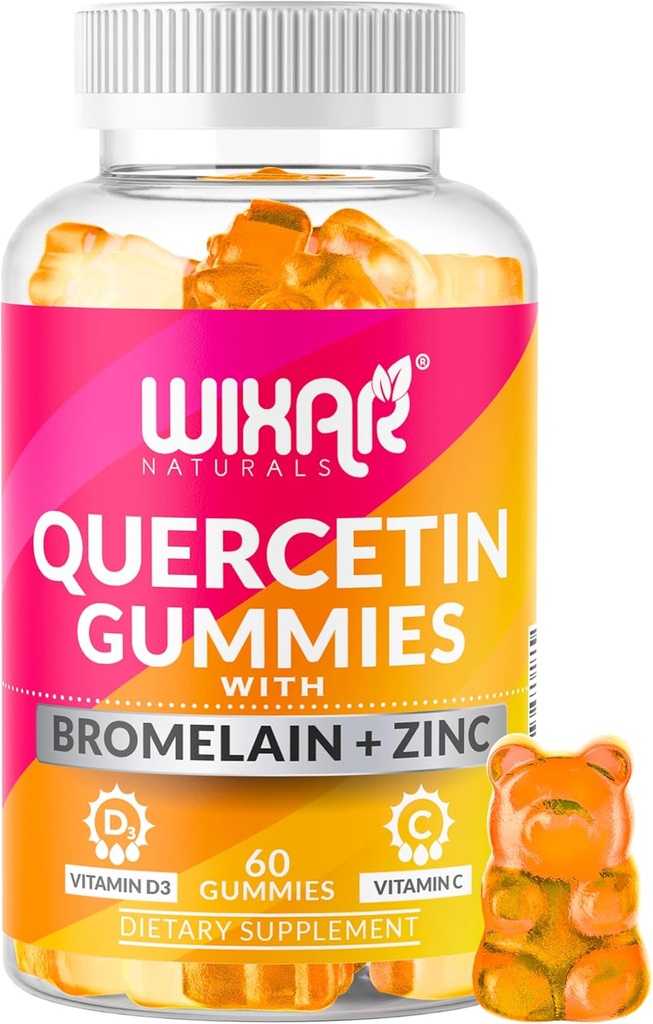 Quercetin Gummies - Quercetin 500mg z bromelain, cink, vitamin C&D3 - Quercetin Gummi dopolnila za imuno podporo in alergijo - Immunity Booster Vitamins dodatek – 60 Žvečljiva