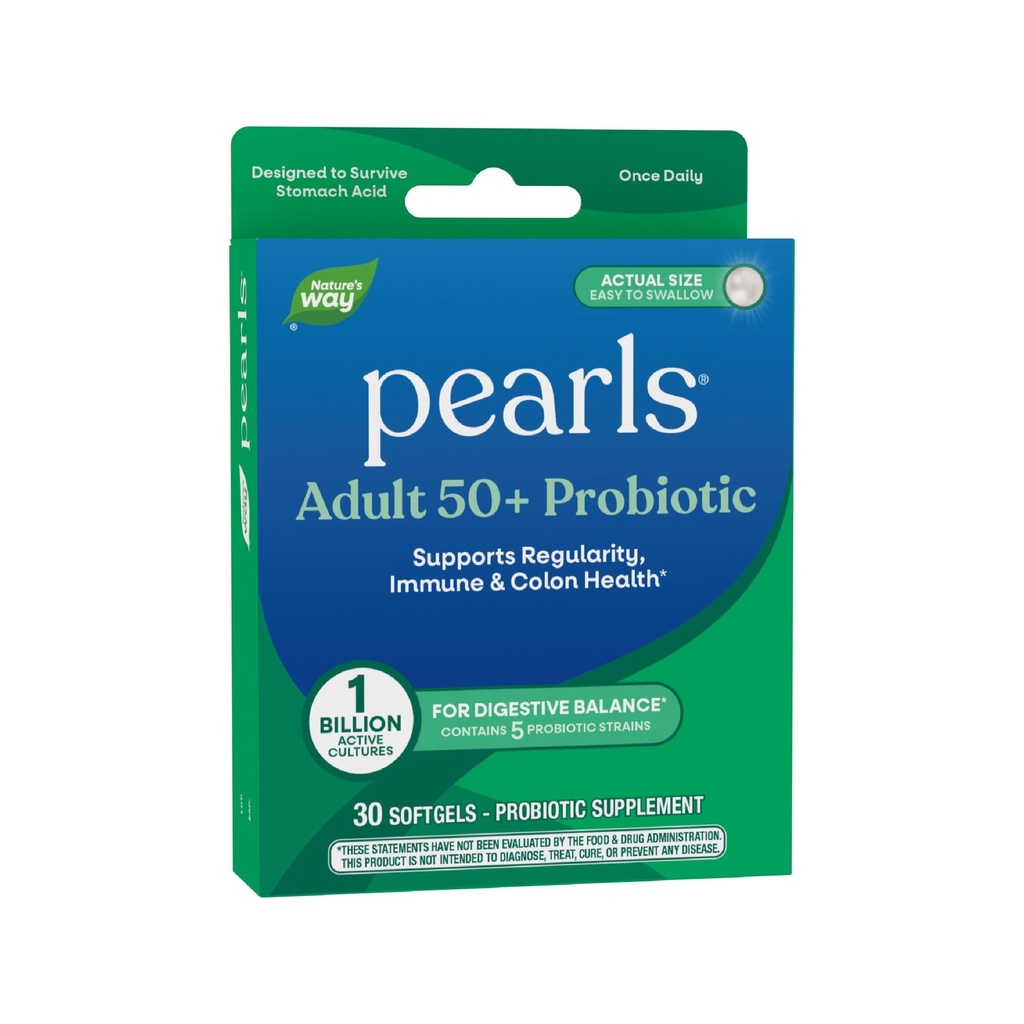 Naravne poti Biseri odrasli 50+ Probiotik, Probiotiki za prebavljivo zdravje* Podpira Rednost, Imunska & Kolon zdravje*, 1 milijardo kultur, ni potrebno hlajenje, 30 Softgels