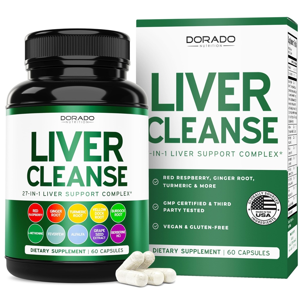 Jetrna čistila Detox & Popravila (27 v 1 Formuli - Milk Thistle, Dandelion Root, Kurkuma, Artichoke Extract & More) - Detox Cleanse dodatek, Jetrna podpora za odrasle, Vegan - 60 kapsul