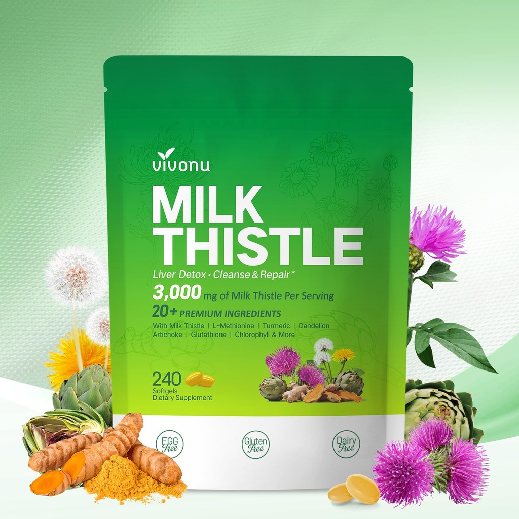 Milk Thistle Jetra Detox Kapsule, 3000mg Jetrna čistila Detox in popravila, 20-v-1 Napredni podporni kompleks z mlekom Thistle, NAD, NAC, ALA, Dandelion,Glutatione, Artichoke, Kurkule, Več 240 Mehkužci