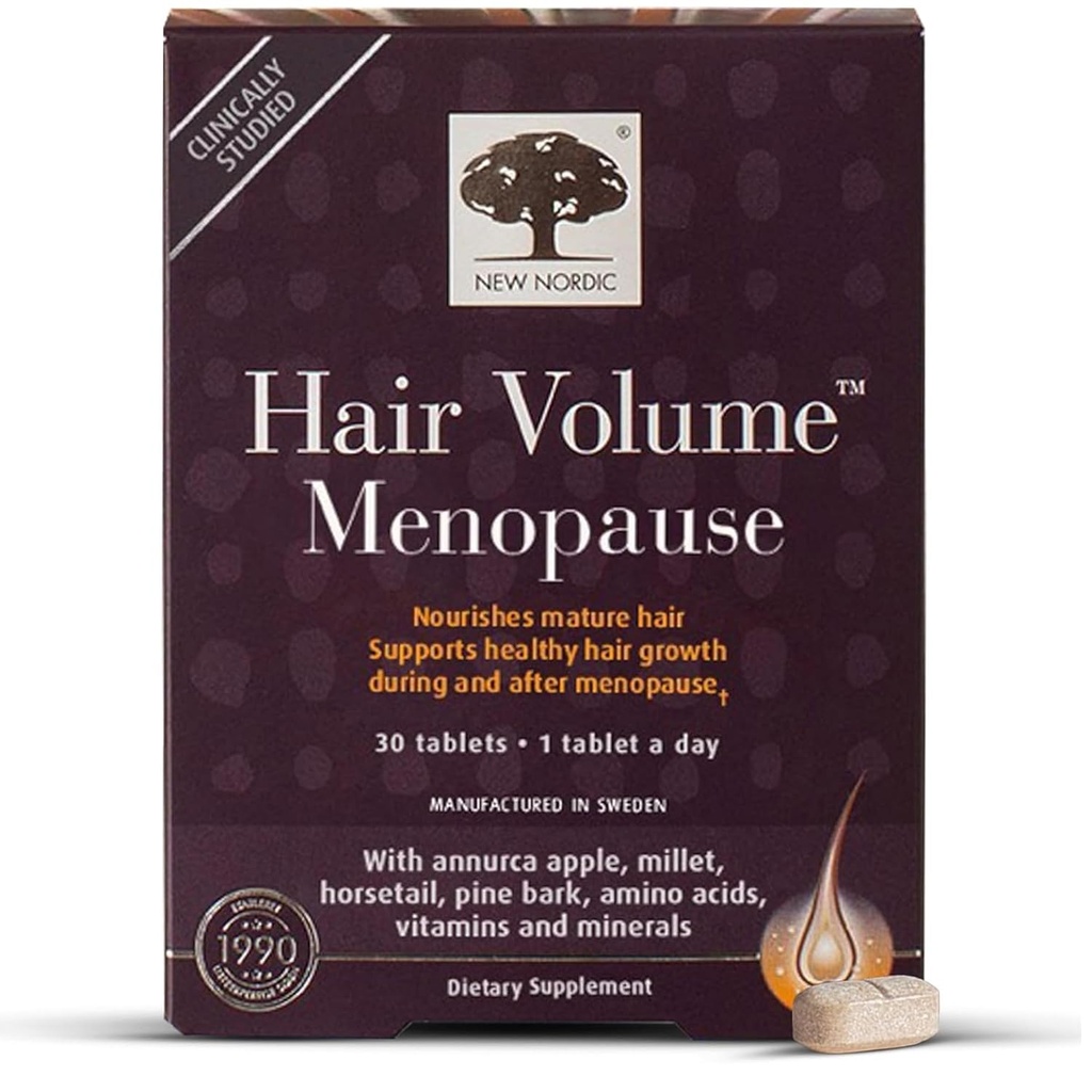 Nova nordijska volumen las Menopause, Podpira zdravo rast las med in po Menopause, Pine Bark in Annurca Apple Extract, 30 tablet