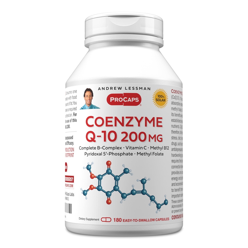 ANDREW LESSMAN Koencim Q-10 200 mg 180 Kapsule - bistvenega pomena za proizvodnjo energije in Optimum ključne funkcije organov, antioksidantna podpora, omamljen z staranjem, Plus B-kompleks. Kapsule zlahka pogoltnete