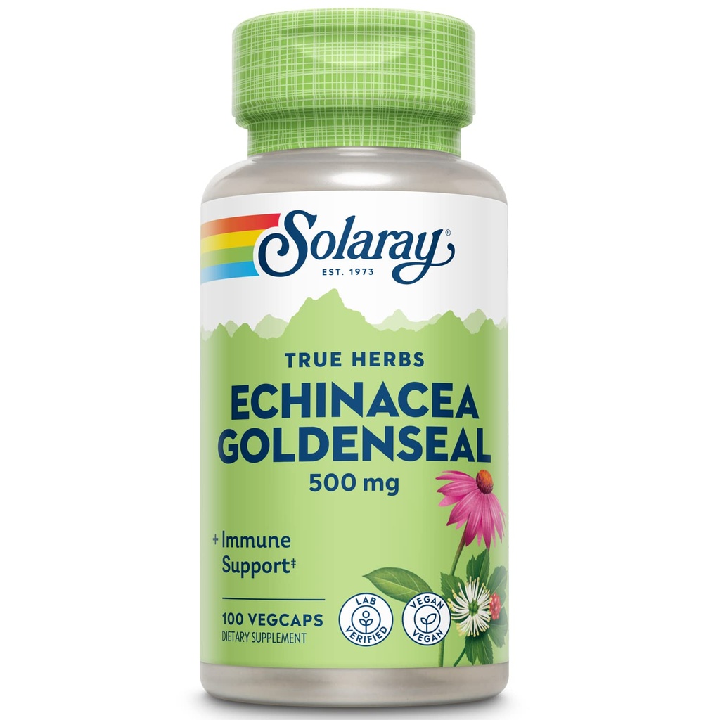 SOLARAY Echinacea Goldenseal - Močna mešanica dveh zeliščnih dodatkov za podporo Wellness - 250mg Ea Echinacea koren in Goldenseal koren - Non GSO, Vegan, Gluten brezplačno, 60-dnevno garancijo, 100 Servings