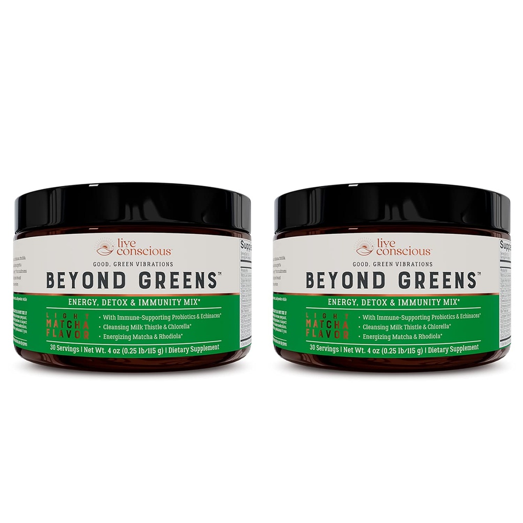 Živi zavestni izven zelenih koncentrirani Superfood Powder - Matcha Flavor w/Chlorella, Echinacea, Probiotiki za imuno podporo in energijo - 30 Serving (2-Pack)