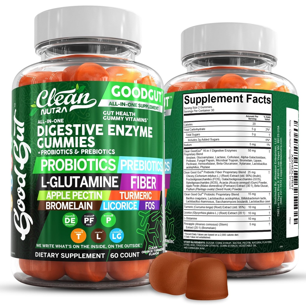Čisti nutracevtiki Prebavni encimi s probiotiki in prebiotiki za digestivno zdravje Gumies & L-glutamin za Gut Health Bromelain Apple Pectin Inulin FOS Rastlinski veganski Gummy vitamini