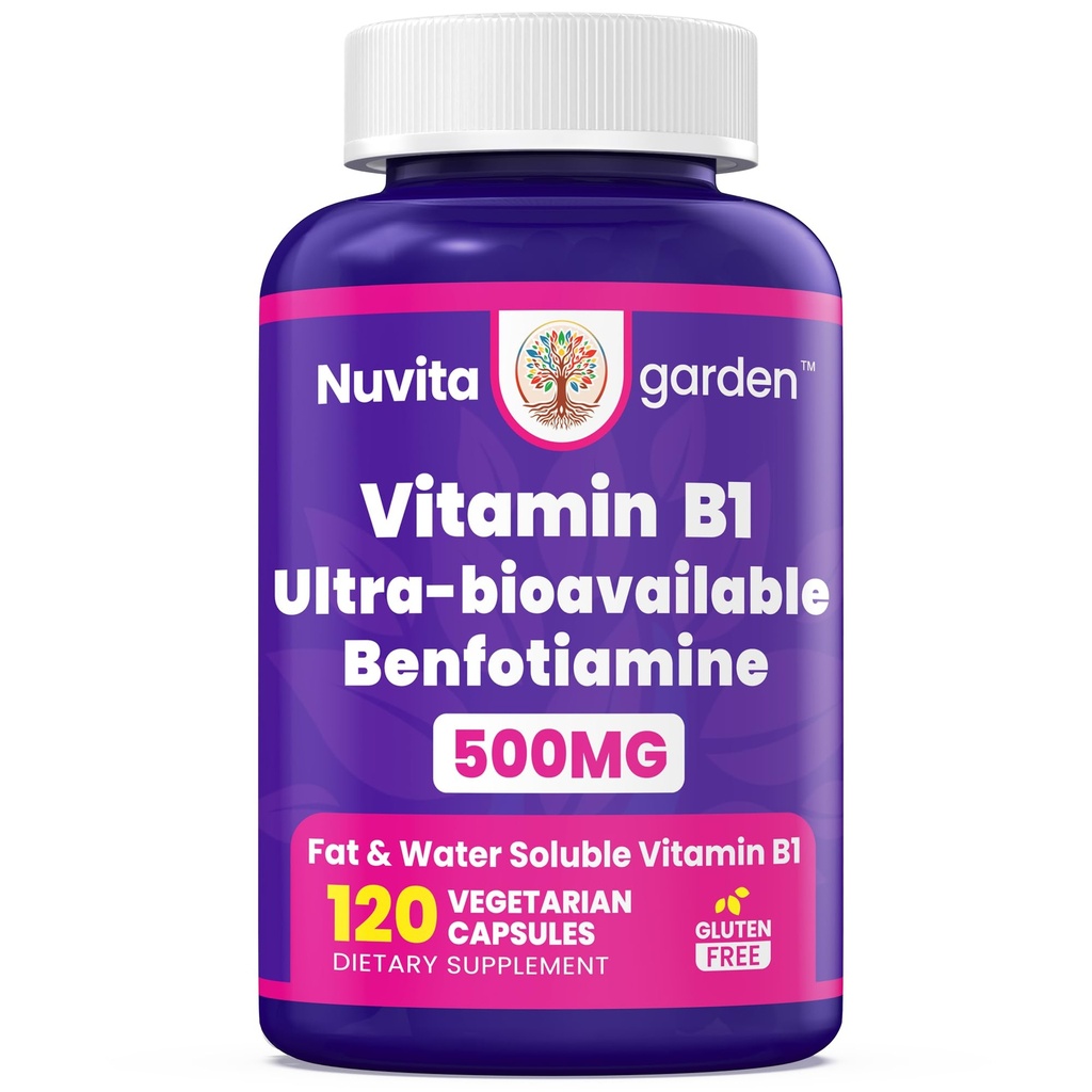 Benfotiamine 500mg - Fat Soluble Thiamine Vitamin B1-120 Caps (2 Months) - Supports Overall Health - Non-GMO - Gluten Free
