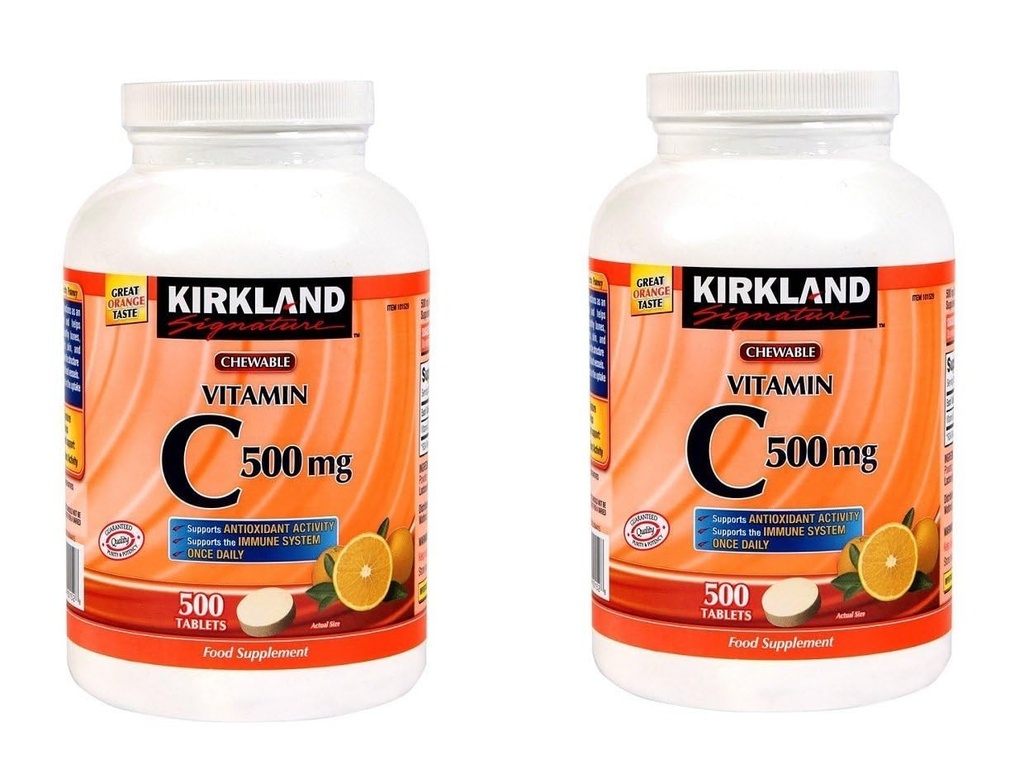 Kirkland Vitamin C (500 mg), Tangy Orange, žvečljive tablete, 500 število (paket z 2)