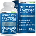 Metilirani B kompleks z metilfolatom in B12 Metilkobalamin 1000 mcg - Metilirani multivitamin za energijo, delovanje možganov in Wellness - Vitamin B kompleks za moške in ženske (90 Serving) (Pack of 1)