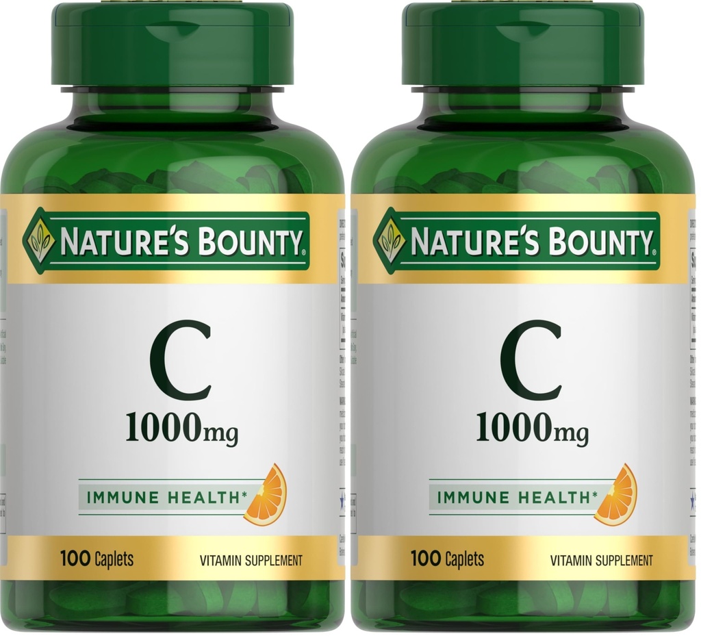 Naravni Bounty Vitamin C 1000mg, Imunska podpora dodatek, Močan antioksidant, 100 Caplets (Pack z 2)
