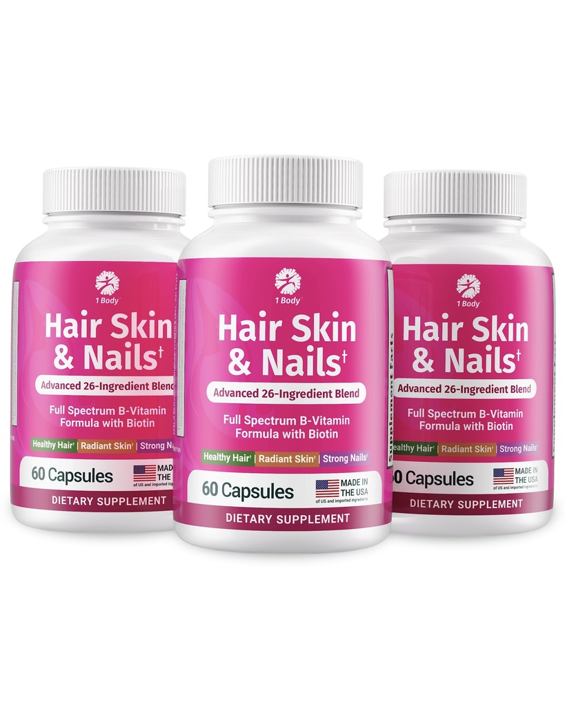 1 Body Hair Skin Nohti Vitaminski kompleks z Biotin - Popolna formula s 26 Essential Vitamini za moške in ženske - 3 Pack