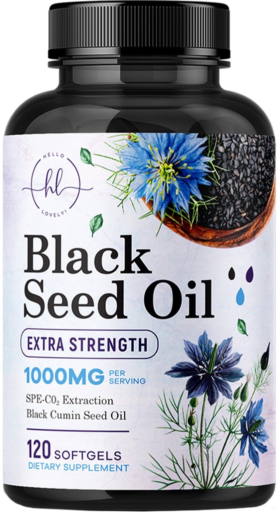 Black Seed Oil Softgels 1000mg - Premium Nigella Sativa Blackseed, Pure Natural Black Cumin Seme Oil & Antioksidant za podporo kože in imunskega sistema - Non GSO, Ustekleničen v ZDA dodatek - 120 Softgels