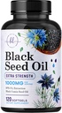 Black Seed Oil Softgels 1000mg - Premium Nigella Sativa Blackseed, Pure Natural Black Cumin Seme Oil & Antioksidant za podporo kože in imunskega sistema - Non GSO, Ustekleničen v ZDA dodatek - 120 Softgels