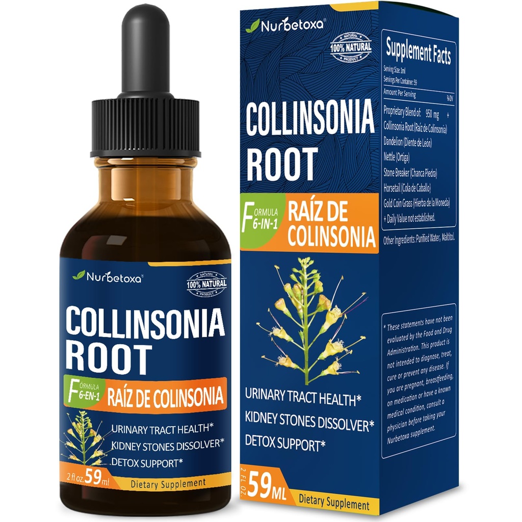 Collinsonia (Stone Root) Kapljice za zdravljenje urinarnega trakta, naravna zeliščna formula dodatek w/Stone Breaker Chanca Piedra Extract Podpora Ledvični kamni Dissolver & Detox Cleanse. 2oz