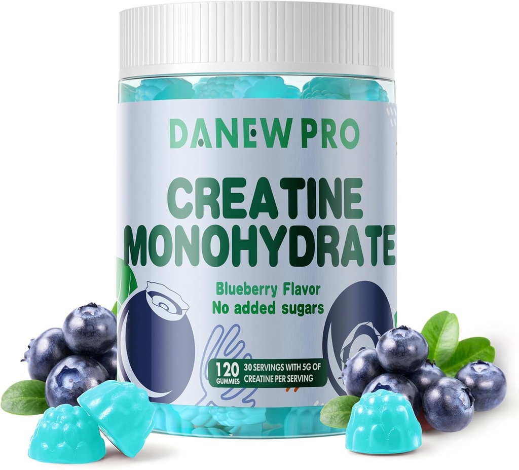 Kreatin Monohidrat Gumies 5000mg za moške in ženske, Kreatin Monohidrat za mišično moč, mišice graditelj, Energy Boost, Predworkout dodatek(120 Count)-Blueberry Flavor