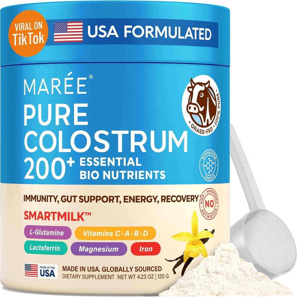 MAREE Colostrum dodatek - goveji kolostrum v prahu za ženske in moške za zdravje Gut - Grass Fed Colustrum Imunska podpora Dopolnilo Gut Zdravje za ženske z L Glutamin - Calostro Bovino Para Adultos