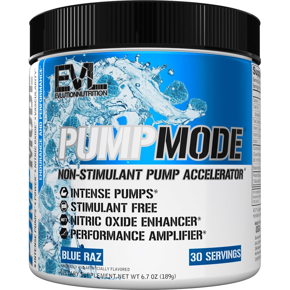 EVL pumpMode Dušikov oksid Dodatek - Dušikov oksid Obnovitveni črpalka Pred vadbo Powder z glicerolom in Betainom za mišično regeneracijo rast in vzdržljivost - Stim Free Predworkout pijača (Modri Raz)