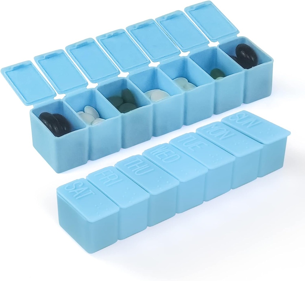 Tedenski Organizator majhne tablete, 7 Day Pill primer, Daily Vitamin Case Medicine Box, Tablete za medicinske dodatke ribje olje(2Pcs, modra)
