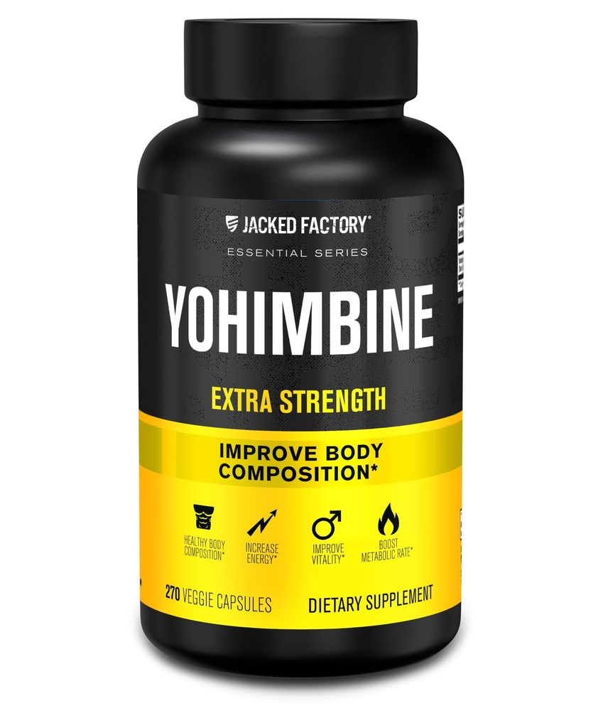 Jacked Factory Yohimbine Extra Strength Supplement, 270 Kapsule - Premium Yohimbe Bark Extract za izkušene uporabnike - Repozicija telesa, energija & več - Nič polnil - 270 Veggie Kapsula tablete