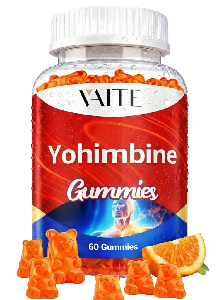 VAITE Yohimbine HCl Gummy 15mg - Sugar-free, Non-GMO Energy & vzdržljivost Podpora za moške in ženske, Antioksidanti, Yohimbe Bark Extract, Izboljšanje zmogljivosti - Podpira proizvodnjo energije - 60 Gummies