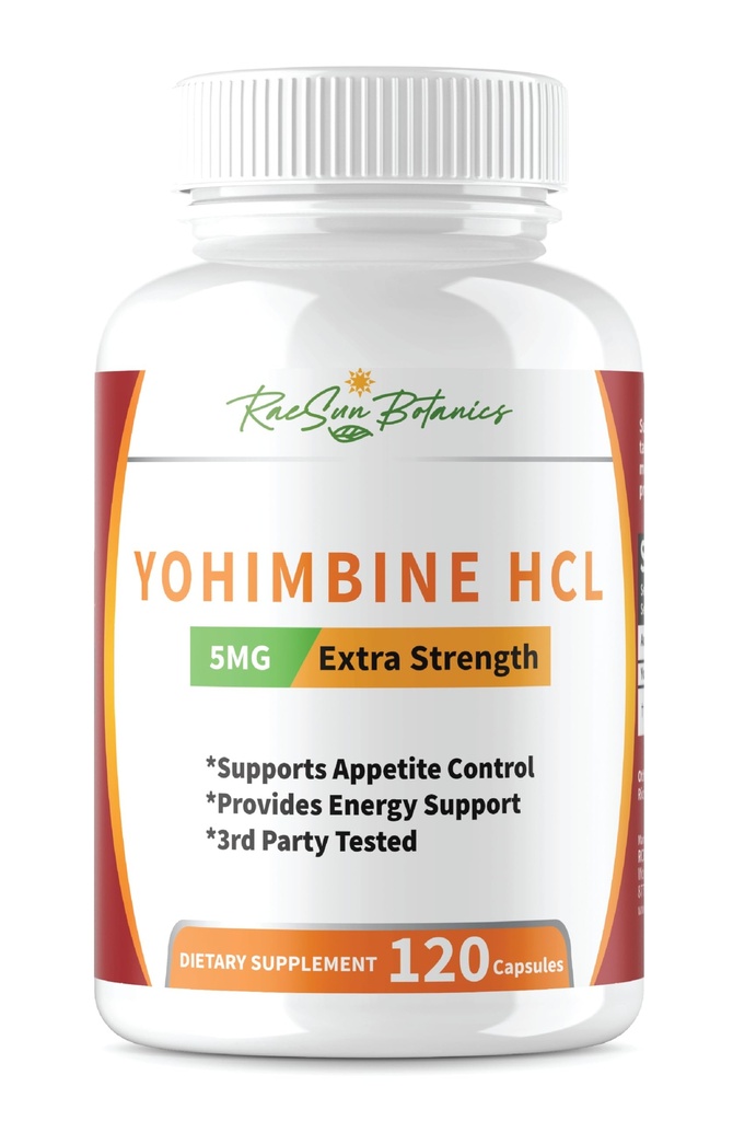 Yohimbine HCL Bark Extract Dodatna moč 5mg x 120ct Kapsule Premium Fat Burner, hujšanje, Apetite Control, Moški podpora, Energija, in več