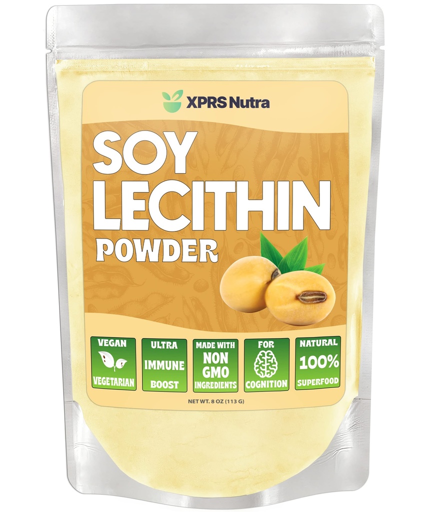 XPRS Nutra Soy Lecithin v prahu Hrana Stopnja maščobe Emulgator - Primeren za kuhanje, Pečenje in več - Vegansko prijazno sojo Lecithin v prahu Kuhanje Aid (8 Ounce)