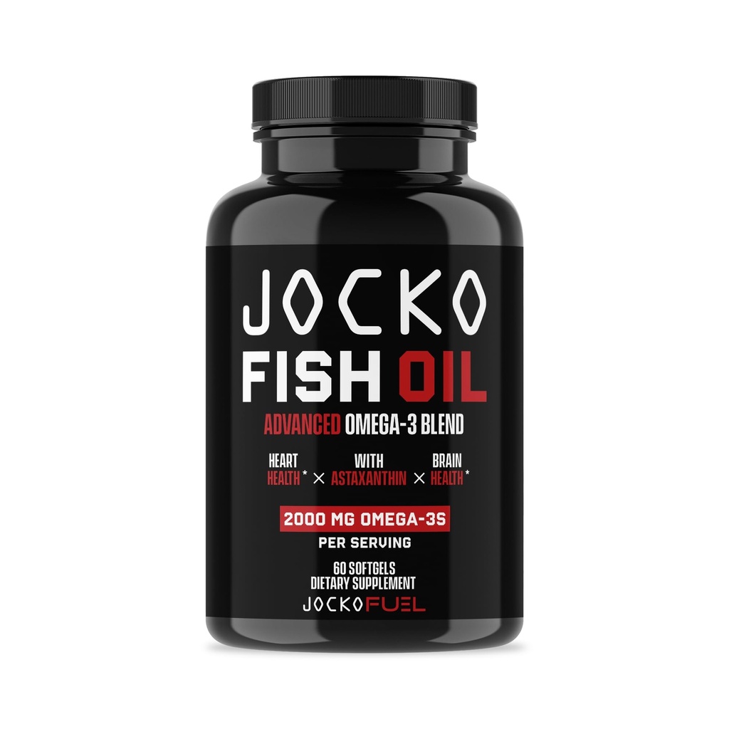 Jocko Fuel Omega 3 ribje olje dodatek 2000mg - Nerjaveče maščobne kisline dodatek, divje ujet, močan antioksidant z astaksantinom (60 kapsul)