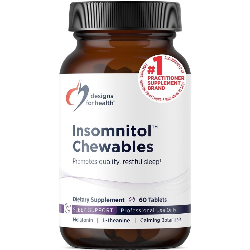 Designs for health Insomnitol Chewables - žvečljivi melatonin - 200mg L-teanin, 5-HTP, vitamin B6 + Inositol - okusni limonin aromni dodatek - Vegan (60 tablet)