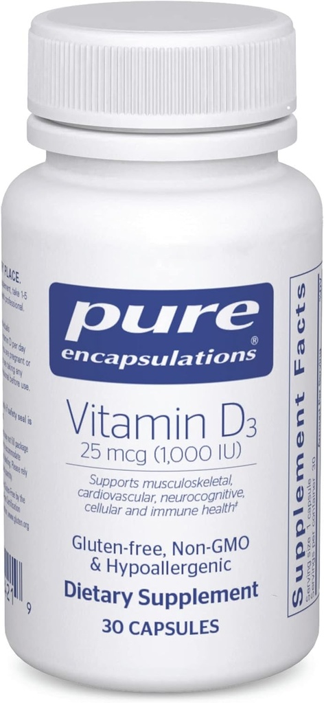Čiste enkapsulacije Vitamin D3 25 μg (1. 000 i. e.) – dodatek k podpori kosti, sklepov, dojk, srca, kolonije in imunskega zdravja - s Premium vitaminom D - 30 kapsul