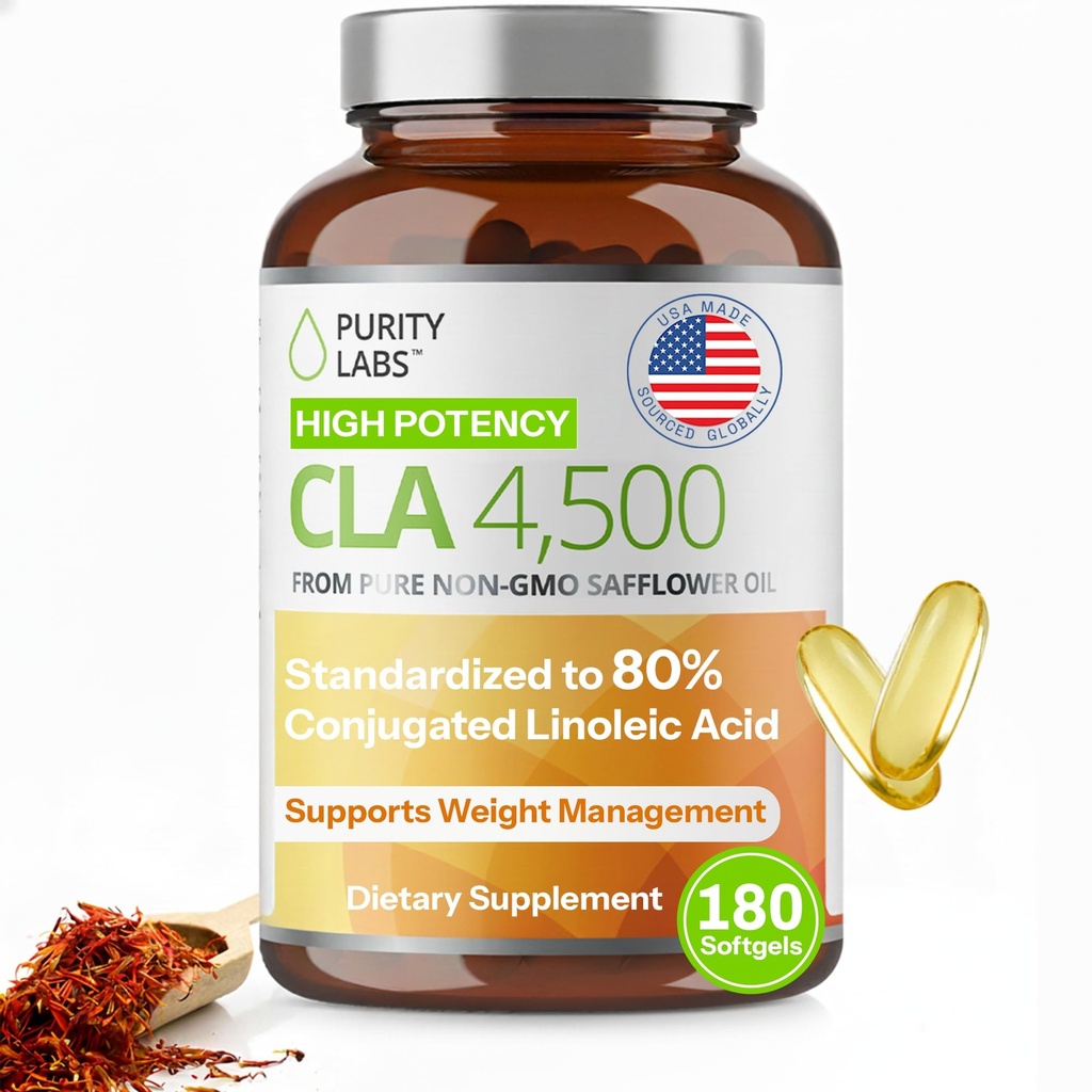 Čisti laboratoriji CLA Dodatki 4500MG - Ne-GMO Safflower Oil - Podpira energijo, hujšanje, zdravje srca in zdravje mišic - 180 Mehki geli