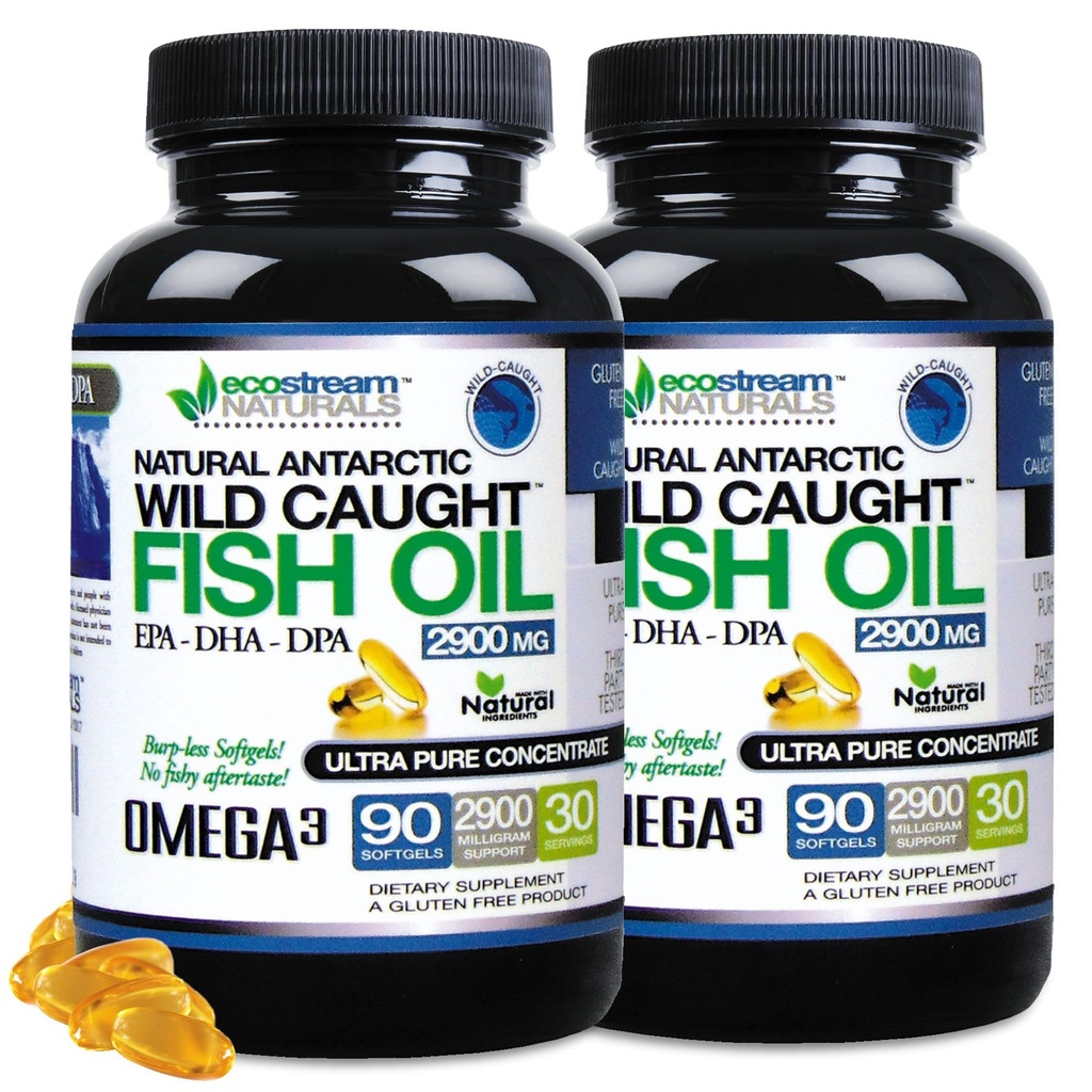 (paket z 2) Naravna Antarktika Divja Omega 3 Ribje olje DPA-EPA-DHA Dodatek 2900 Milligrami Triple Jakost Ultra Pure Koncentrirana SoftGels - Brez riba Okus Burps