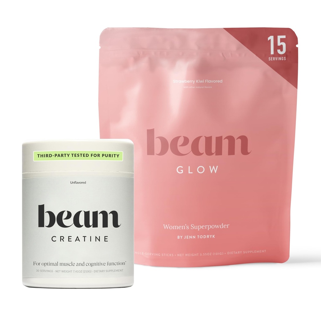 Beam Glow & Creatine Bundle, Hormone Balance, Energy & Muscle Podpora za ženske, lase, kožo, nohte, Hidracija, Vegan, Brez sladkorja, Tretja stranka testiran